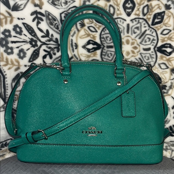 Coach Handbags - FINAL Coach New York Green Leather Dome Satchel, Silvertone Hardware, with Strap